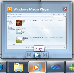Windows Media Player的缩略图，上面的工具栏上有三个按钮