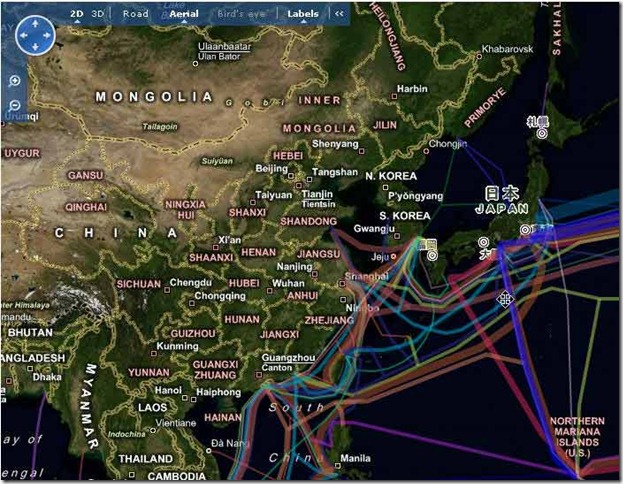 中国大陆的海底光缆连接点