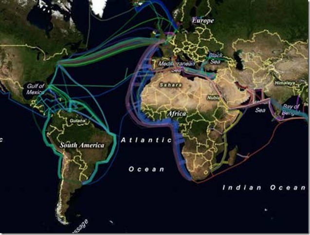 世界海底光缆分布图